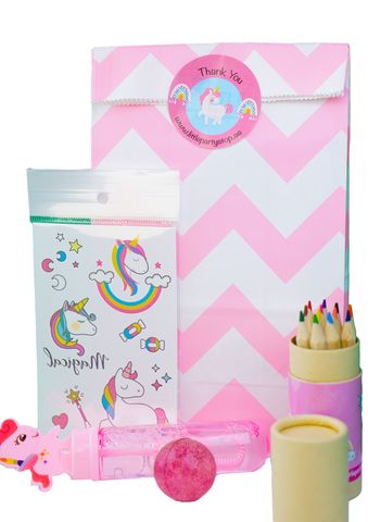 Unicorn Pink Chevron-Pre Filled Paper Party Bag - Little Party Stop